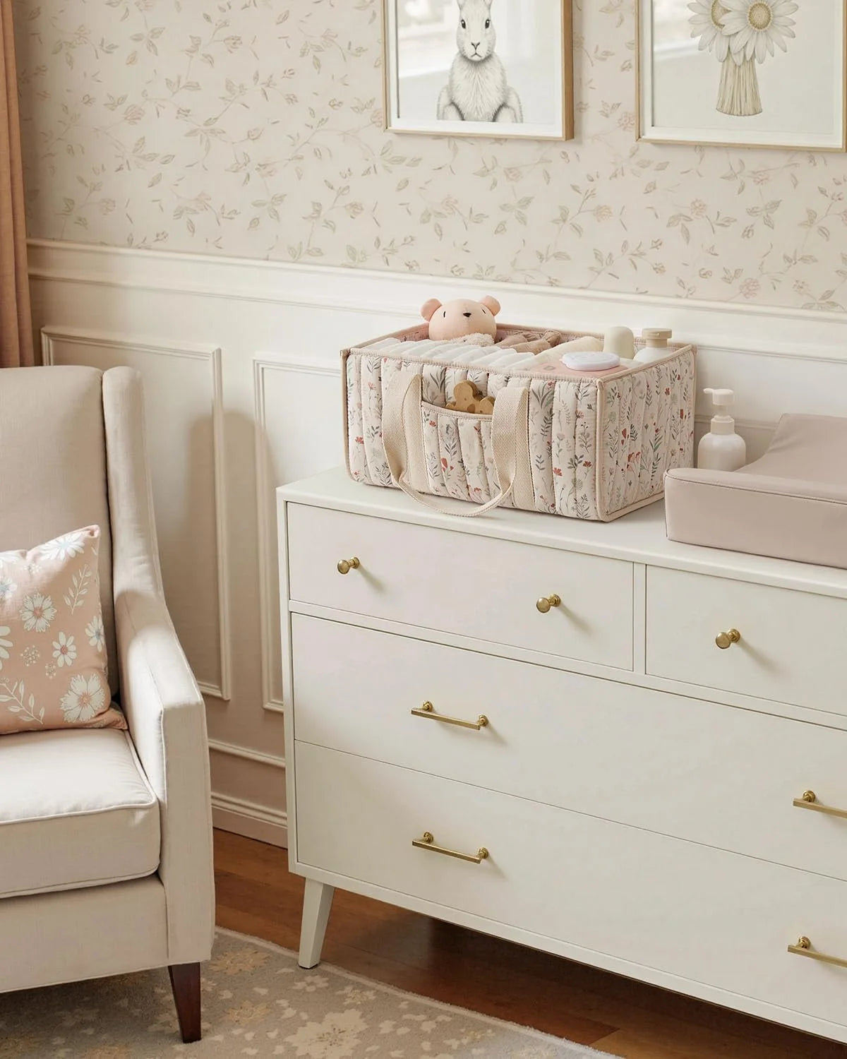 Diaper Caddy Organizer, Stylish Nursery Storage Basket