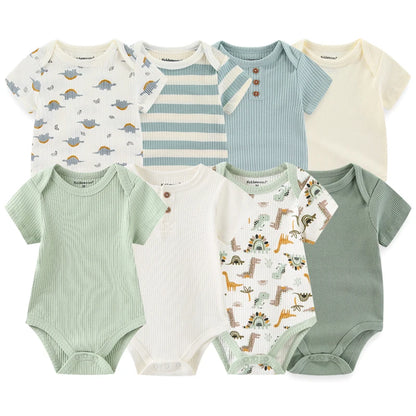 4Pieces New Born Bodysuit Print Cotton Baby Boy Clothes Short Sleeve Romper Baby Girl Clothes Cartoon 0-12M Bebes