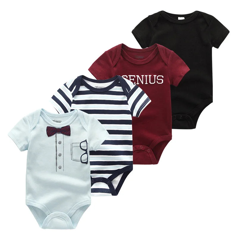 4Pieces New Born Bodysuit Print Cotton Baby Boy Clothes Short Sleeve Romper Baby Girl Clothes Cartoon 0-12M Bebes