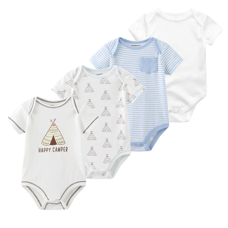 4Pieces New Born Bodysuit Print Cotton Baby Boy Clothes Short Sleeve Romper Baby Girl Clothes Cartoon 0-12M Bebes