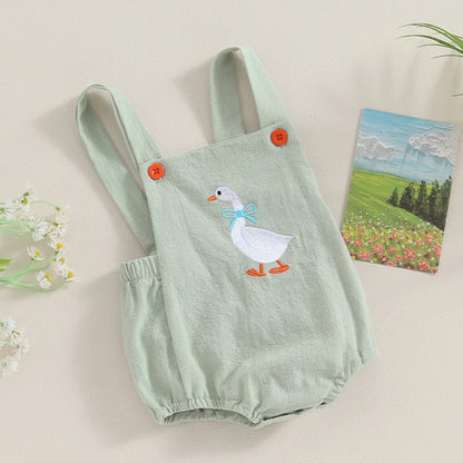 Sleeveless Duck Bodysuit Print Suspender Jumpsuit