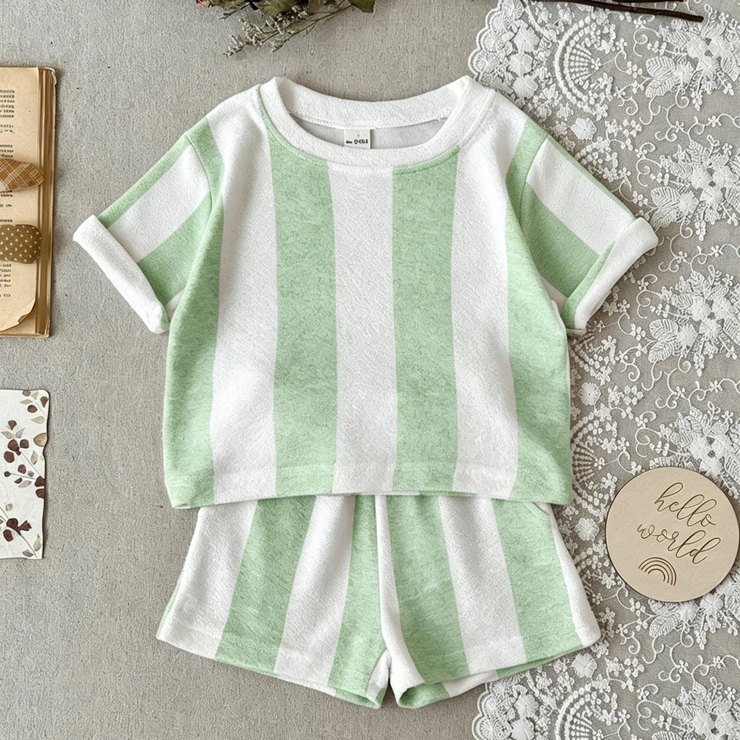 Kids Clothes Children's Striped Suit  Short-sleeved+shorts 2-piece T-shirt Summer Baby Clothes Children Clothing Boys Girls