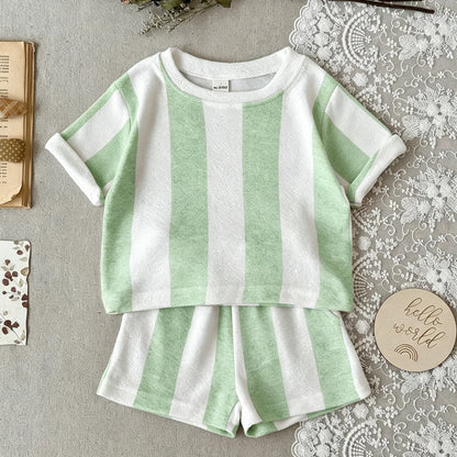 Kids Clothes Children's Striped Suit  Short-sleeved+shorts 2-piece T-shirt Summer Baby Clothes Children Clothing Boys Girls
