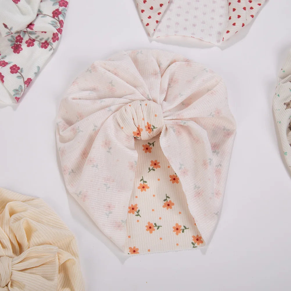 3Pcs/ Baby Girls Flower Print Bow Headwrap