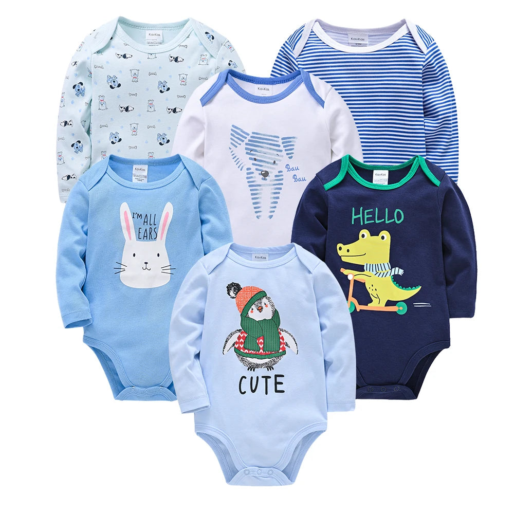 6 PCS 3 PCS Kavkas Baby Boys Girls Bodysuit Long Sleeve 100% Cotton Baby Clothes 0-12 months Newborn body bebe Jumpsuit Clothing