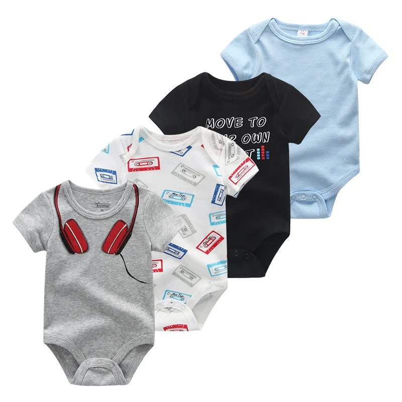 4Pieces New Born Bodysuit Print Cotton Baby Boy Clothes Short Sleeve Romper Baby Girl Clothes Cartoon 0-12M Bebes