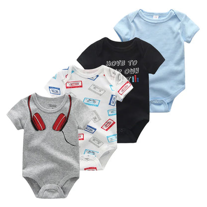 4Pieces New Born Bodysuit Print Cotton Baby Boy Clothes Short Sleeve Romper Baby Girl Clothes Cartoon 0-12M Bebes