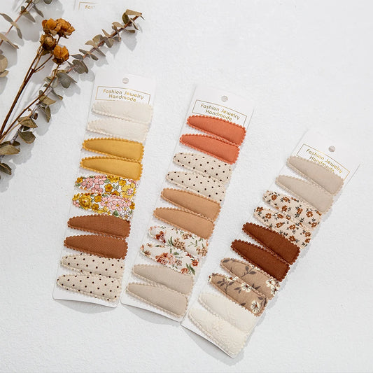 10Pcs/Lot Ins 6cm Flower Print Cotton Alloy Hair Bow Snap Clips Set Fabric Plaid Bobby Hairpins Hairgrips Girls Kids Headwear
