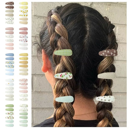 6 Pcs/Set Lovely 2inch Baby Hair Clips Handmade Lace Embroidery Snap Clips Cotton Plaid Floral Print Hairpins for Baby Girl