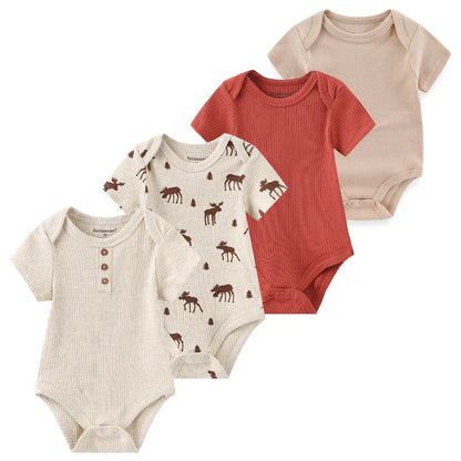 4Pieces New Born Bodysuit Print Cotton Baby Boy Clothes Short Sleeve Romper Baby Girl Clothes Cartoon 0-12M Bebes