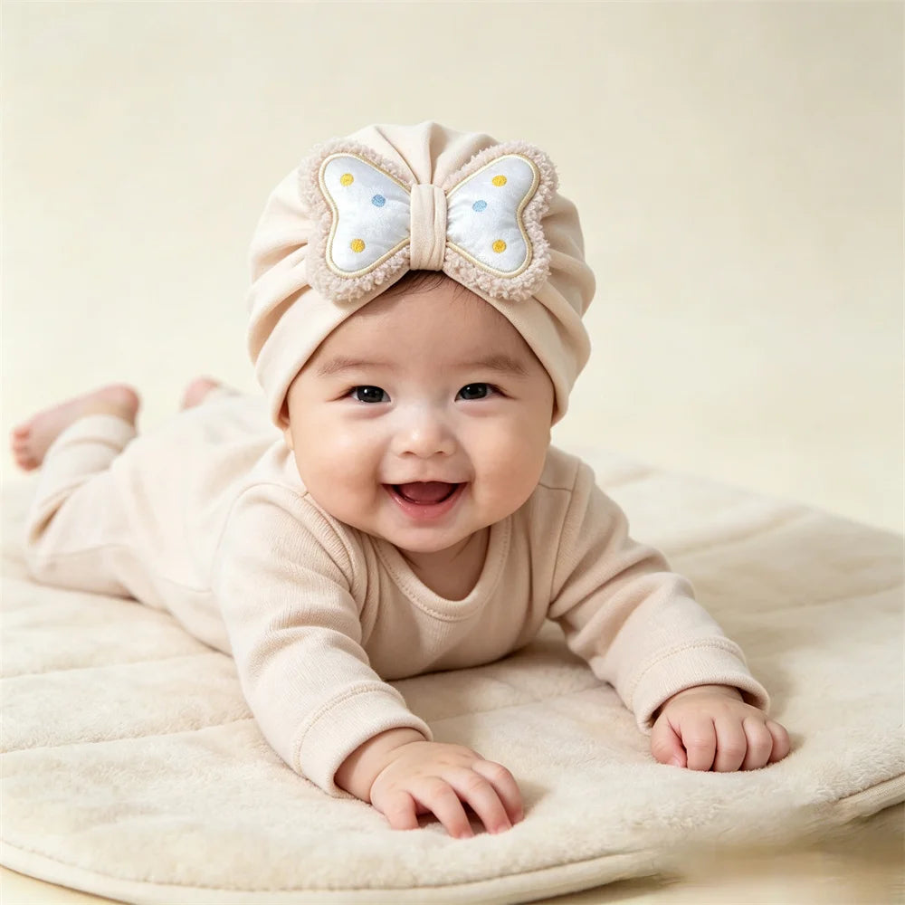 Cotton Baby Hat Fashion Bowknot Turban Knitted Baby Girl Hat Muslim Warm Infant Indian Hats Toddler Beanie Cap Kids Head Wrap