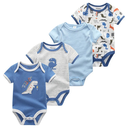 4Pieces New Born Bodysuit Print Cotton Baby Boy Clothes Short Sleeve Romper Baby Girl Clothes Cartoon 0-12M Bebes
