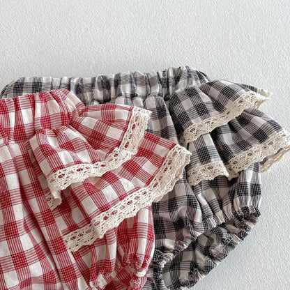 Baby Girls Plaid Ruffles Lace Skirt Shorts Kids Summer Pettiskirt Toddler Tutu Skirt Infant Bloomers Cake Layeres PP Shorts 0-3t
