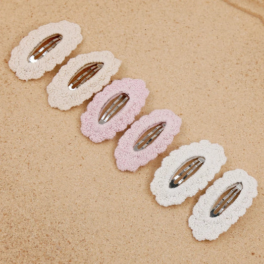 6Pcs/Set Ins Flower Crochet Bobby Snap Hairpins 6.5cm Knitted Princess Baby Girls Hair Bow Clips Safety Korean Newborn Hairgrips