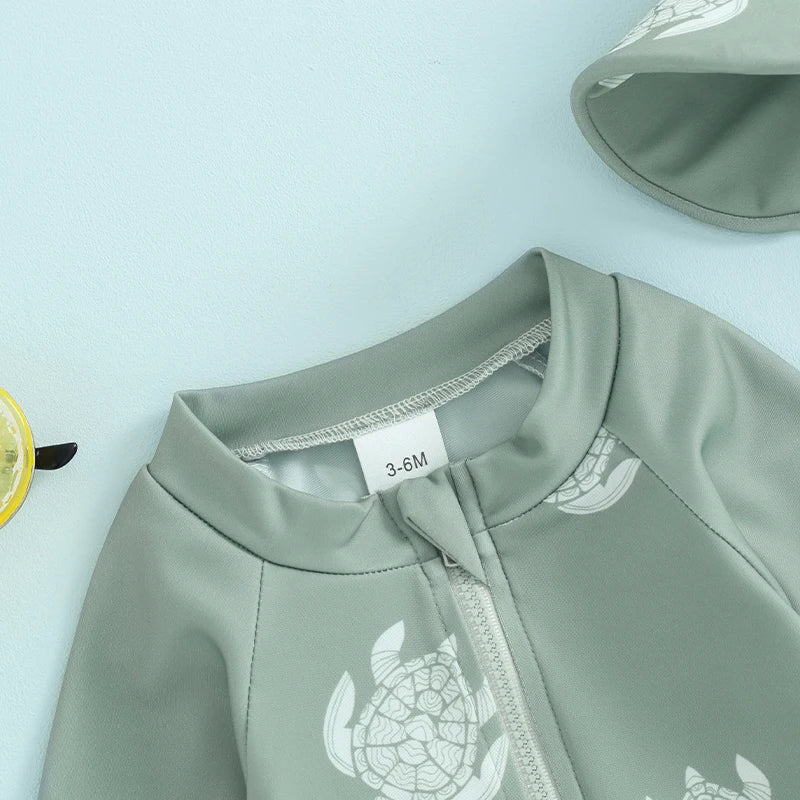 Toddler Boys Rash Guard Swimsuit Long Sleeve Turtle/Dinosaur Print