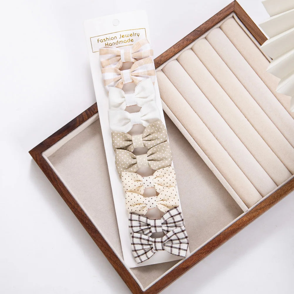 10Pcs/Set Mini Hair Bows Clips Baby Girls Cute Froal Print Plaid Hairbows Checkered Gingham Hairpins Korean Safety Kids Headwear