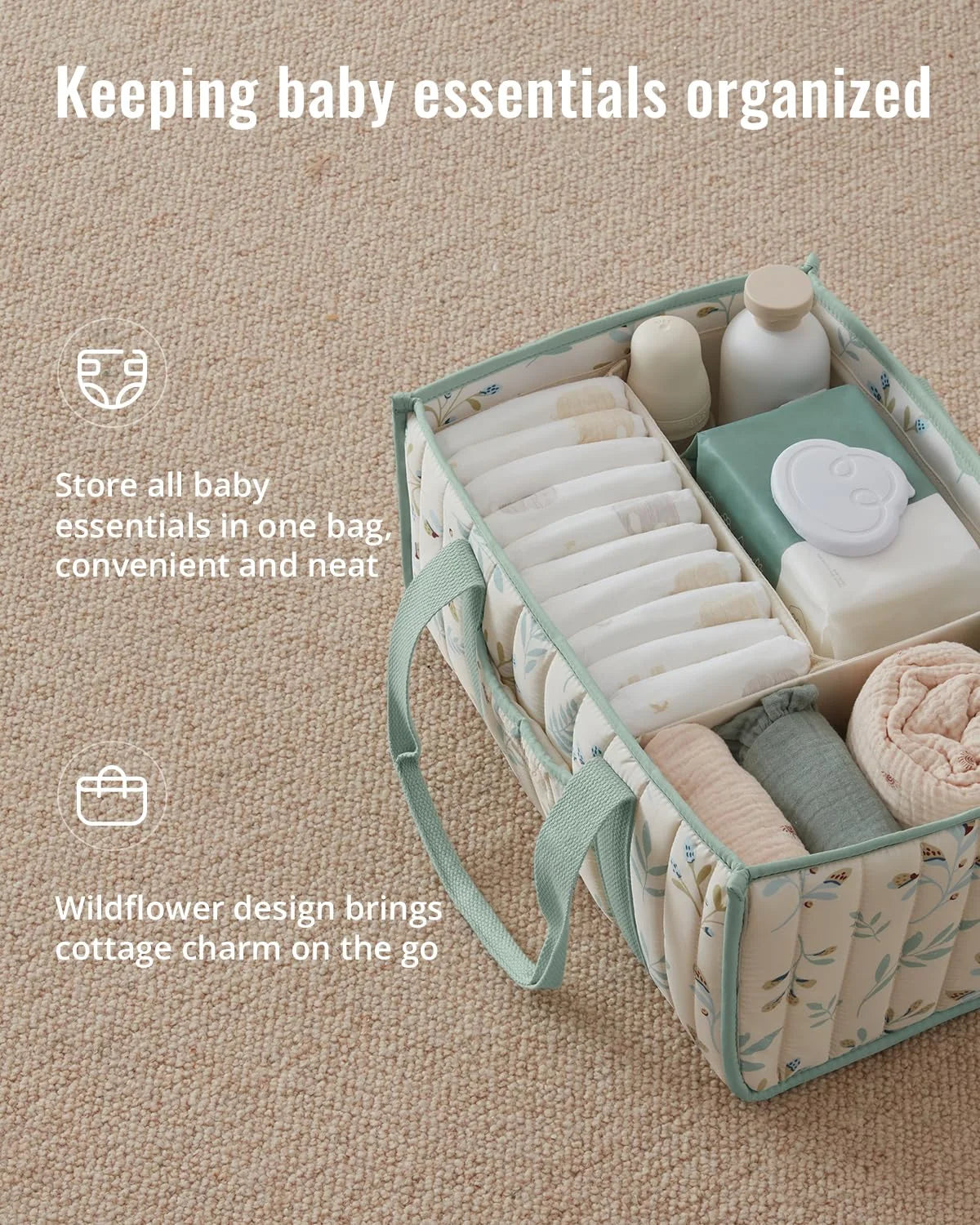 Diaper Caddy Organizer, Stylish Nursery Storage Basket