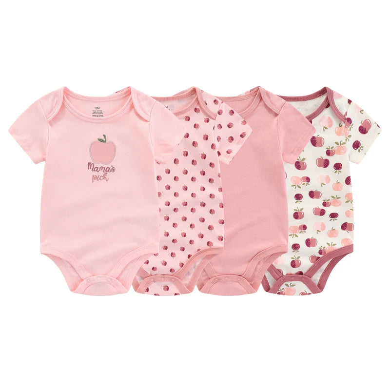 Unisex Bodysuits 4/5PCS Cotton Newborn Baby Girl Clothes Set Short Sleeve Print Baby Boy Clothes Summer Solid Color