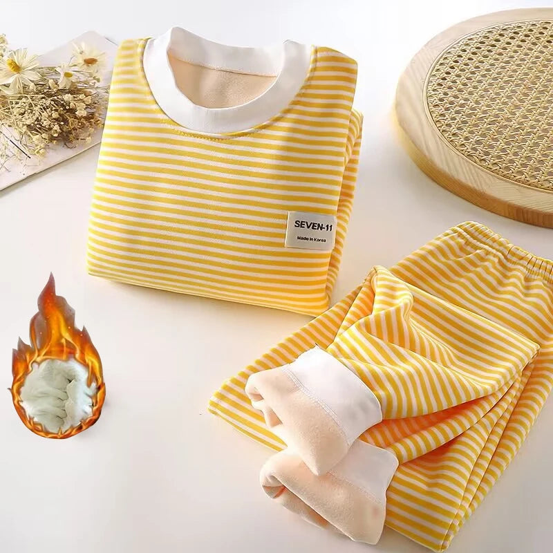 0-5-year-old baby plush children's pajamas solid color long sleeved pants breathable pajamas for boys and girls casual wear