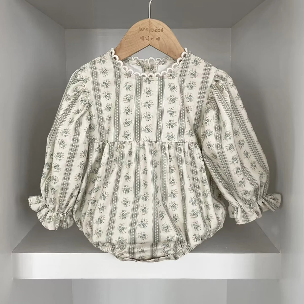 Vintage Newborn Infant Baby Girls Romper Spring Floral Stripe Baby Rompers Infant Bodysuit Toddler Onepiece Linen Baby Clothes