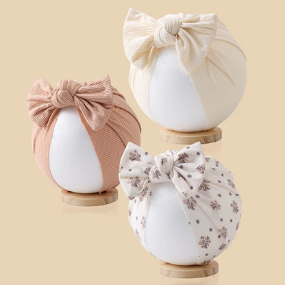 3Pcs/ Baby Girls Flower Print Bow Headwrap