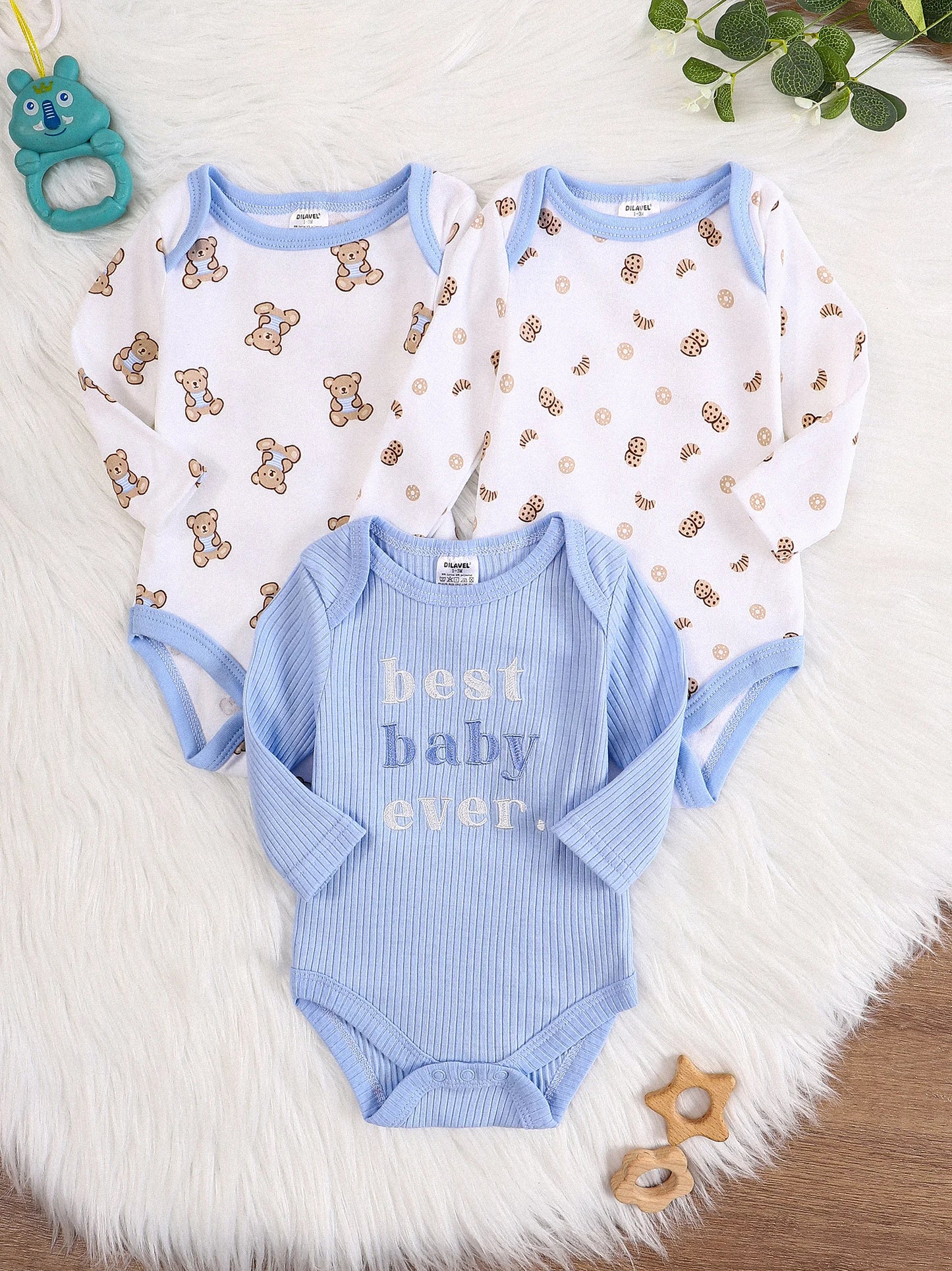 3PCS New style long-sleeved onesie Cotton fabric