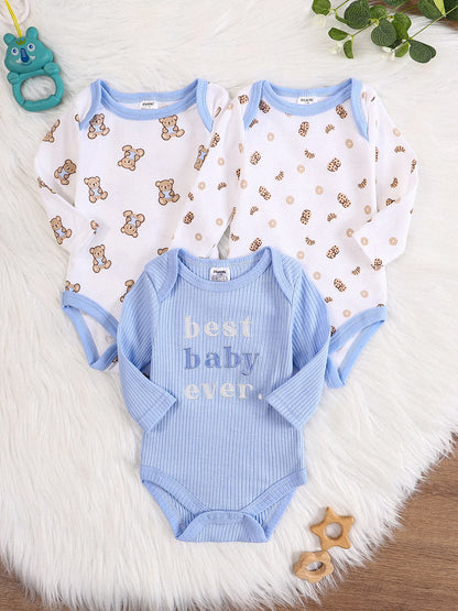 3PCS New style long-sleeved onesie Cotton fabric