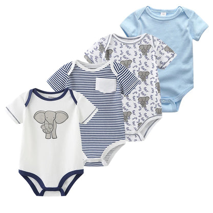 4Pieces New Born Bodysuit Print Cotton Baby Boy Clothes Short Sleeve Romper Baby Girl Clothes Cartoon 0-12M Bebes