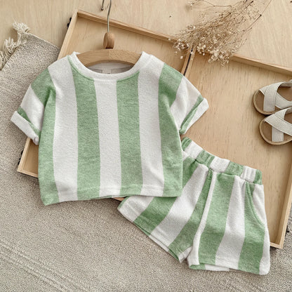 Kids Clothes Children's Striped Suit  Short-sleeved+shorts 2-piece T-shirt Summer Baby Clothes Children Clothing Boys Girls