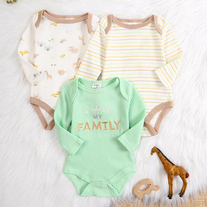 3PCS New style long-sleeved onesie Cotton fabric