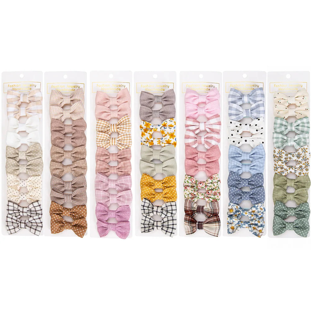 10Pcs/Set Mini Hair Bows Clips Baby Girls Cute Froal Print Plaid Hairbows Checkered Gingham Hairpins Korean Safety Kids Headwear