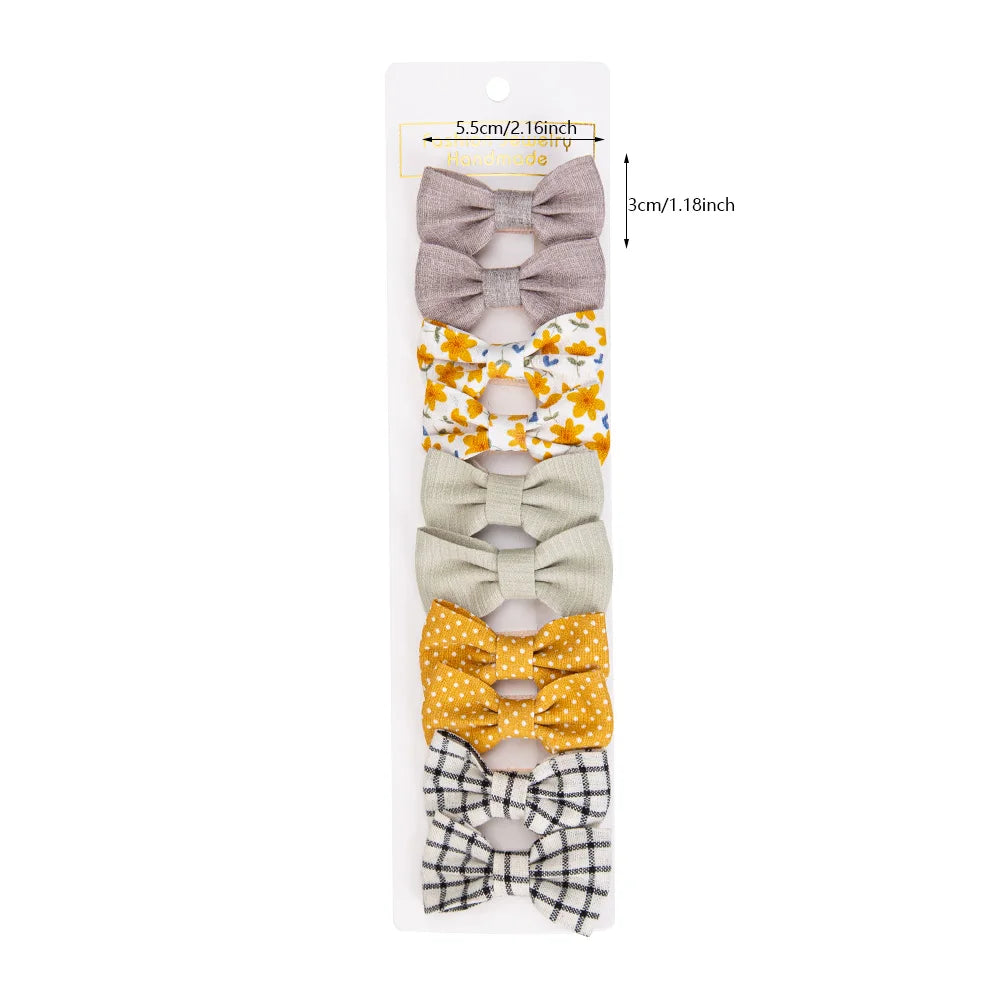 10Pcs/Set Mini Hair Bows Clips Baby Girls Cute Froal Print Plaid Hairbows Checkered Gingham Hairpins Korean Safety Kids Headwear