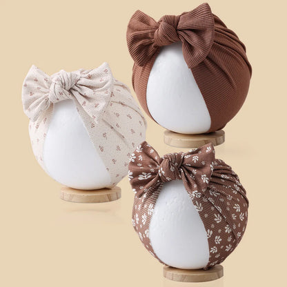 3Pcs/ Baby Girls Flower Print Bow Headwrap
