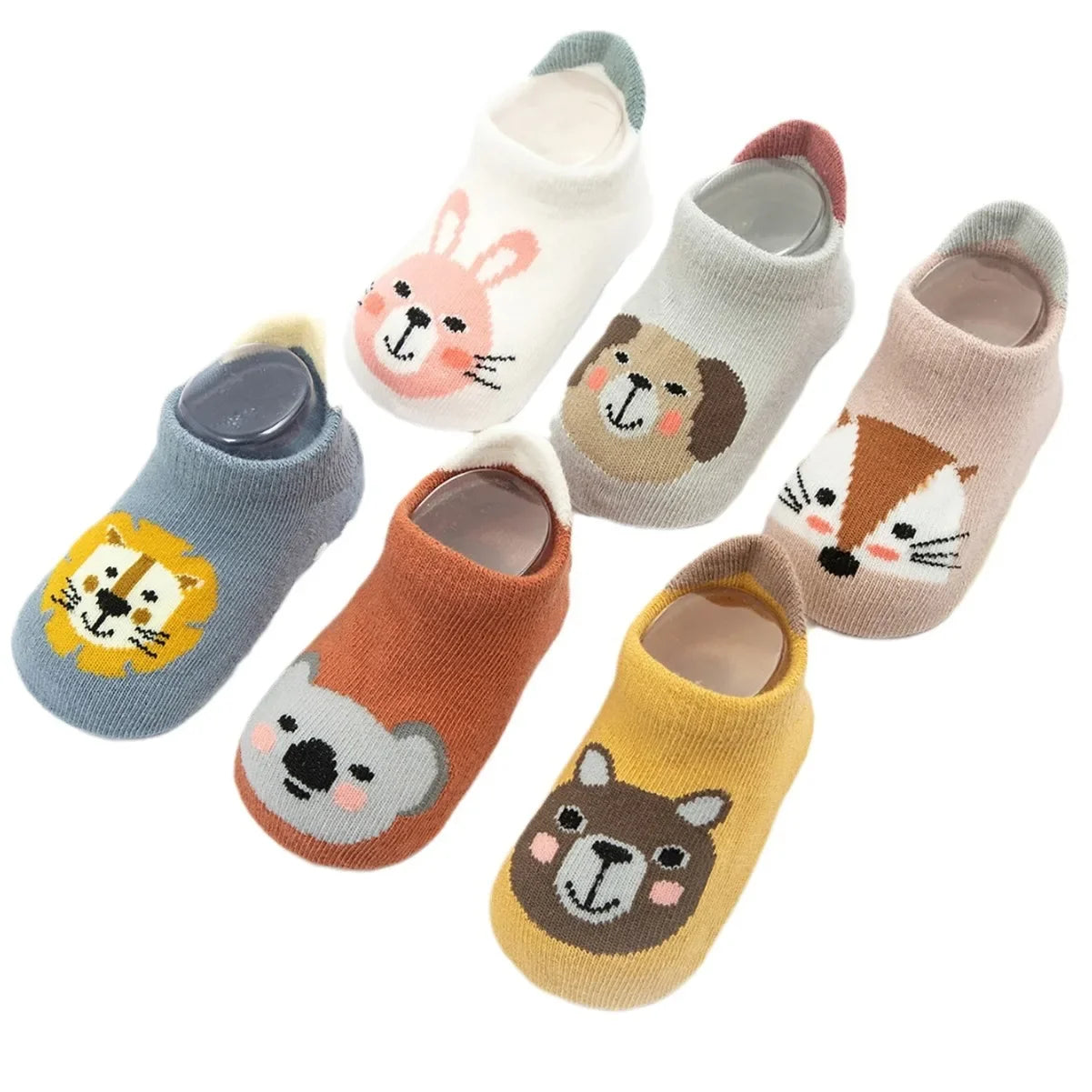 6 Pairs Cotton Baby Anti-slip Boat Socks With Rubber Grips