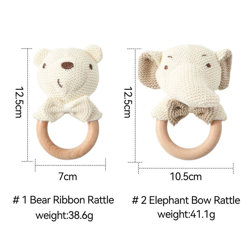 Baby Rattle Crochet Animal Wooden Teether