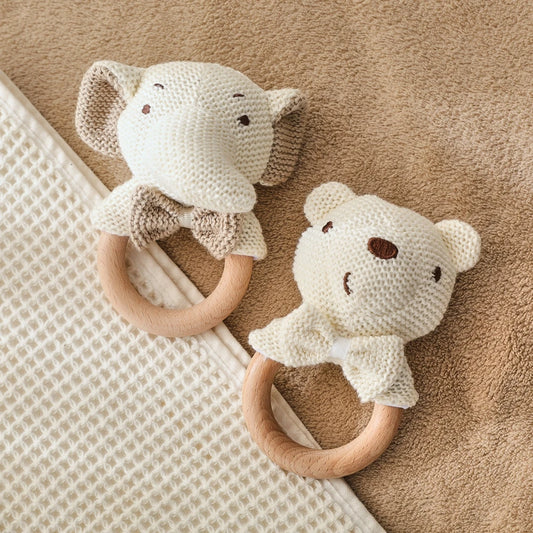 Baby Rattle Crochet Animal Wooden Teether