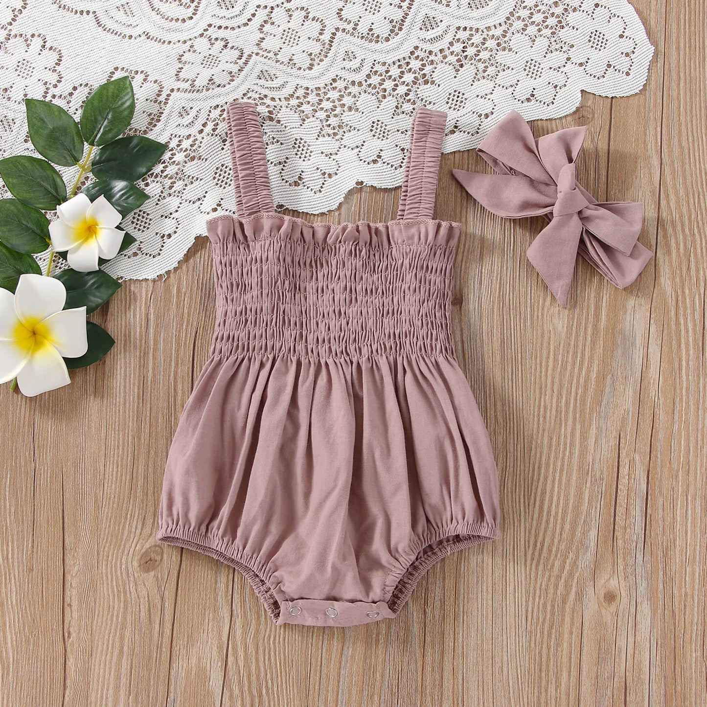 Jumpsuit Outfit Solid Color Casual Sleeveless Suspender Jumpsuit Headband