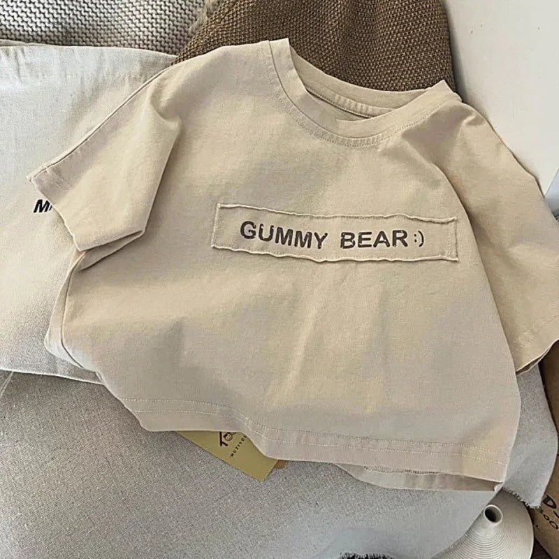 Boys Kids Cotton T-shirt Short Sleeve Cute Letters Fashion O-neck Pullover Baby Children Tops Sweatshirt 1-7T