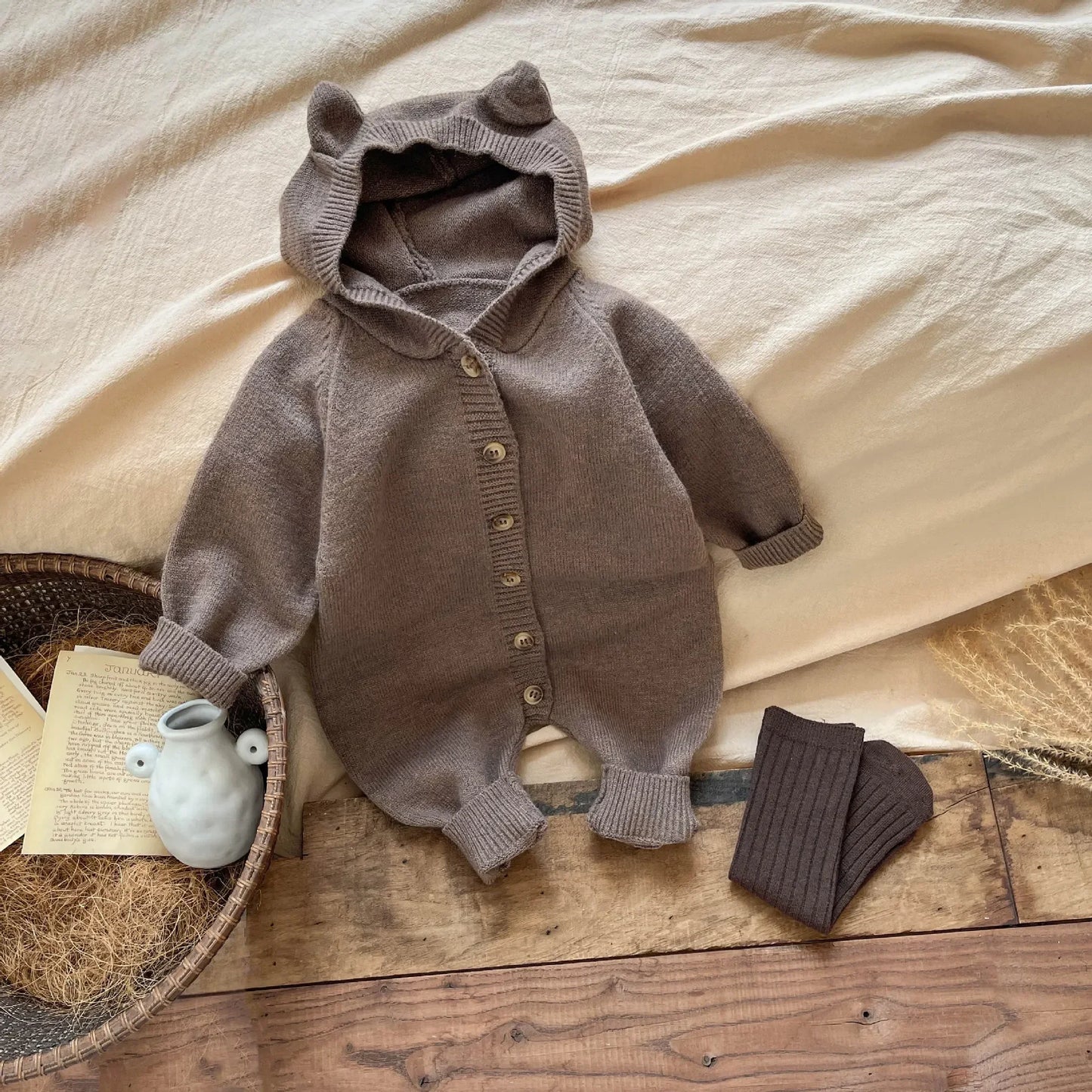 Knitted Cartoon Boy's Jumpsuit Cute Rabbit Ear Girl's Climbing Clothes