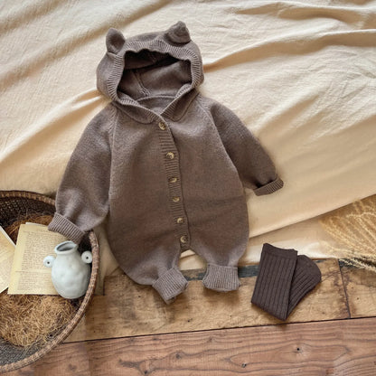 Knitted Cartoon Boy's Jumpsuit Cute Rabbit Ear Girl's Climbing Clothes