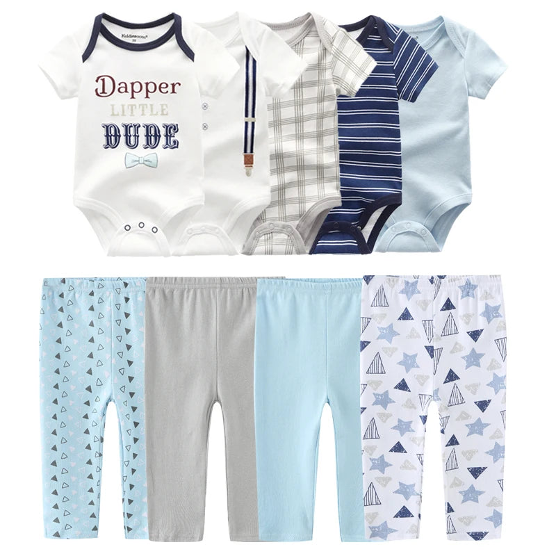 Unisex 6/9/10Pieces Cotton New Born Bodysuits+Pants Baby Girl Clothes Sets Cartoon Print Short Sleeve Baby Boy Clothes Bebes