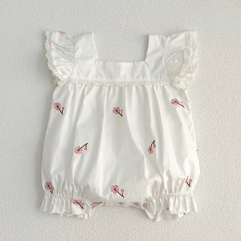 New Summer Newborn Clothes Kids Baby Girls Rompers New Infant Kids Baby Girls Sleeveless Embroider Flower Baby Rompers Clothes