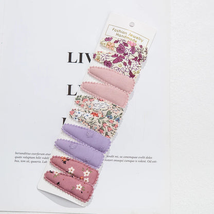 10Pcs/Lot Ins 6cm Flower Print Cotton Alloy Hair Bow Snap Clips Set Fabric Plaid Bobby Hairpins Hairgrips Girls Kids Headwear