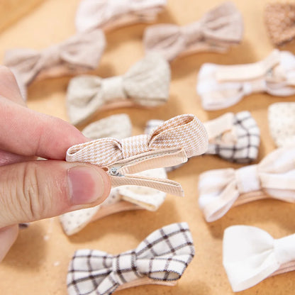 10Pcs/Set Mini Hair Bows Clips Baby Girls Cute Froal Print Plaid Hairbows Checkered Gingham Hairpins Korean Safety Kids Headwear