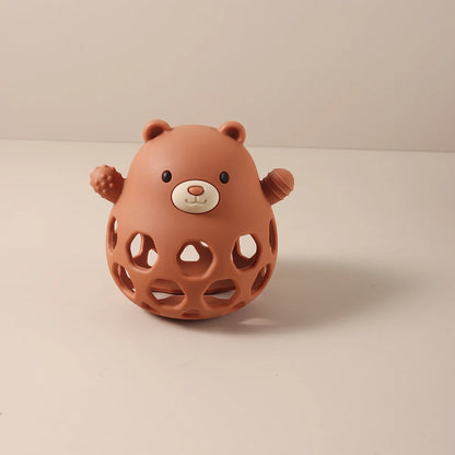 Hollow Bear Silicone Teething Toy Infant Chewable Rattle for Soothing Gums, BPA-Free