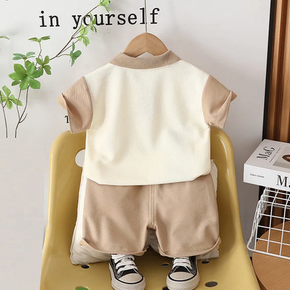 Cartoon Dinosaur Polo T-Shirt Shorts 2pcs/Set