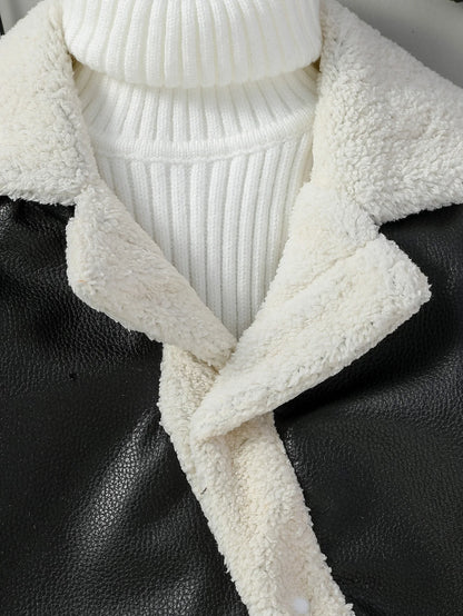 Black Leather Coats Winter Fashion Turn-down Collar Jackets Thick Warm Outerwear