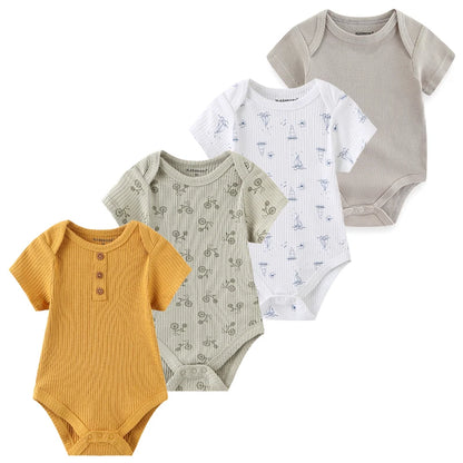 4Pieces New Born Bodysuit Print Cotton Baby Boy Clothes Short Sleeve Romper Baby Girl Clothes Cartoon 0-12M Bebes