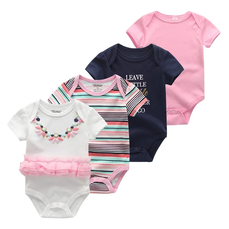 4Pieces New Born Bodysuit Print Cotton Baby Boy Clothes Short Sleeve Romper Baby Girl Clothes Cartoon 0-12M Bebes