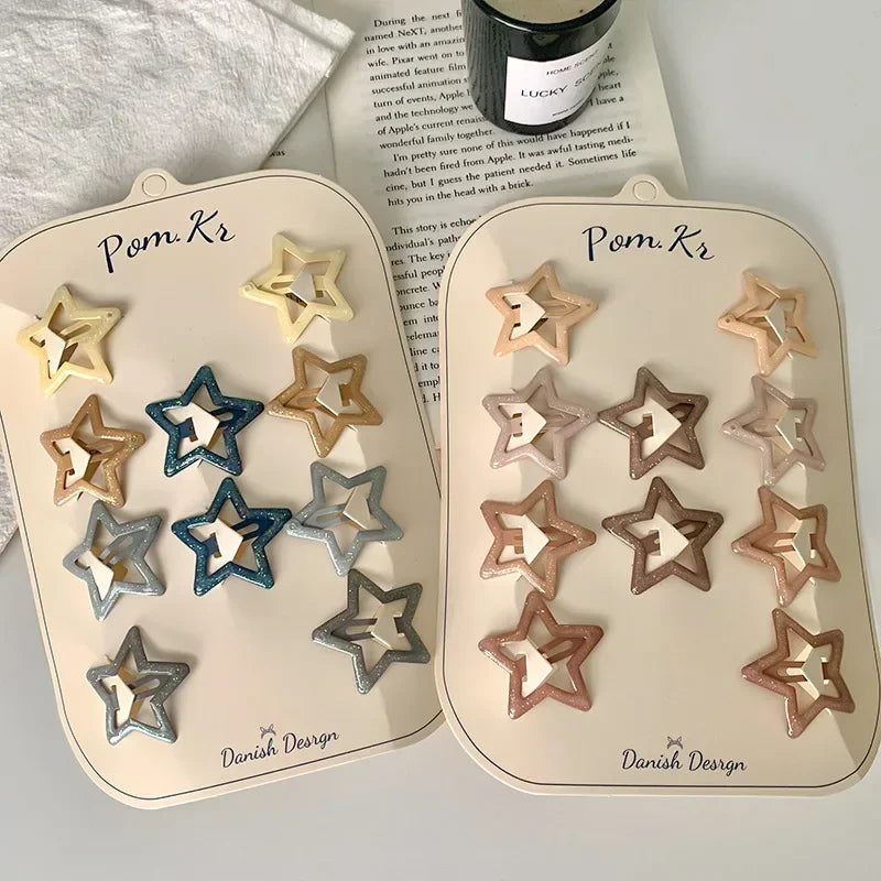 New 10pcs Colorful Star Hair Clips for Baby Girls Glitter Metal Snap BB Clip Hairpin Headwear Infant Kids Hairclip Accessories